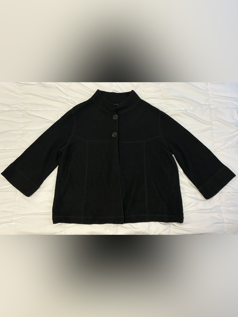 Sandro Wool-Blend Button-Front Cardigan / Jacket with Stand Collar Black Sz 3XL